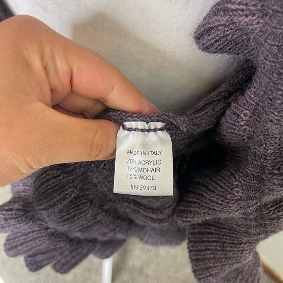 Elisabetta Purple Ruffle Front Long Cardigan Wool Blend Sweater L Made in Italy - Picture 5 of 8